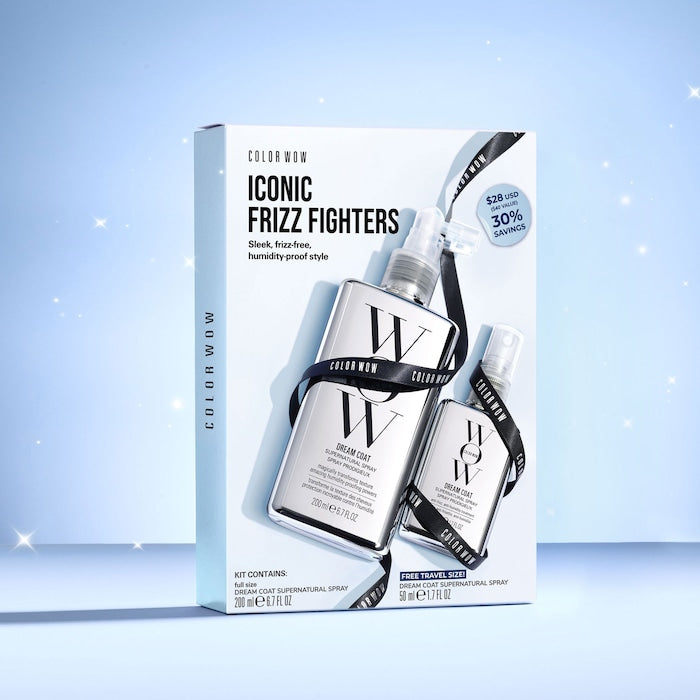 ColorWow Dream Coat Iconic Frizz Fighters Hair Duo Gift Set - מארז ספריי בגודל מלא + מוקטן קולור ואו