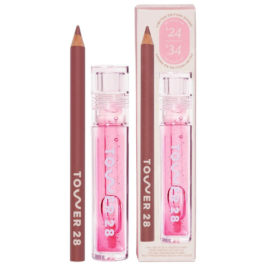 Tower28 Line + Shine Lip Pencil and Lip Gloss Gift Set - מארז תוחם וגלוס בגודל מלא טאוור28