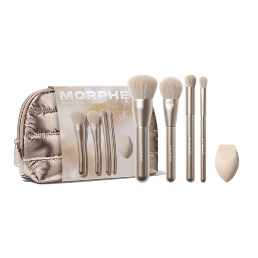 Morphe Riches Come True 5-Piece Brush & Tool Set - סט מברשות , ספוגית ותיק איפור מורפי - החנות שמוכרת את מוצרי ספורה בארץ