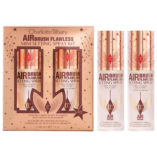 Charlotte Tilbury Mini Airbrush Flawless Hydrating & Waterproof Setting Spray Duo Gift Set - מארז 2 ספריי מקבע מוקטן של שרלוט טילבורי - החנות שמוכרת את מוצרי ספורה בארץ