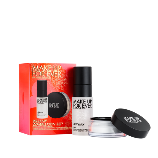Make Up Forever Dreamy Complexion Set - סט פודרה שקופה בגודל מלא וספריי מקבע מוקטן מייקאפ פוראבר