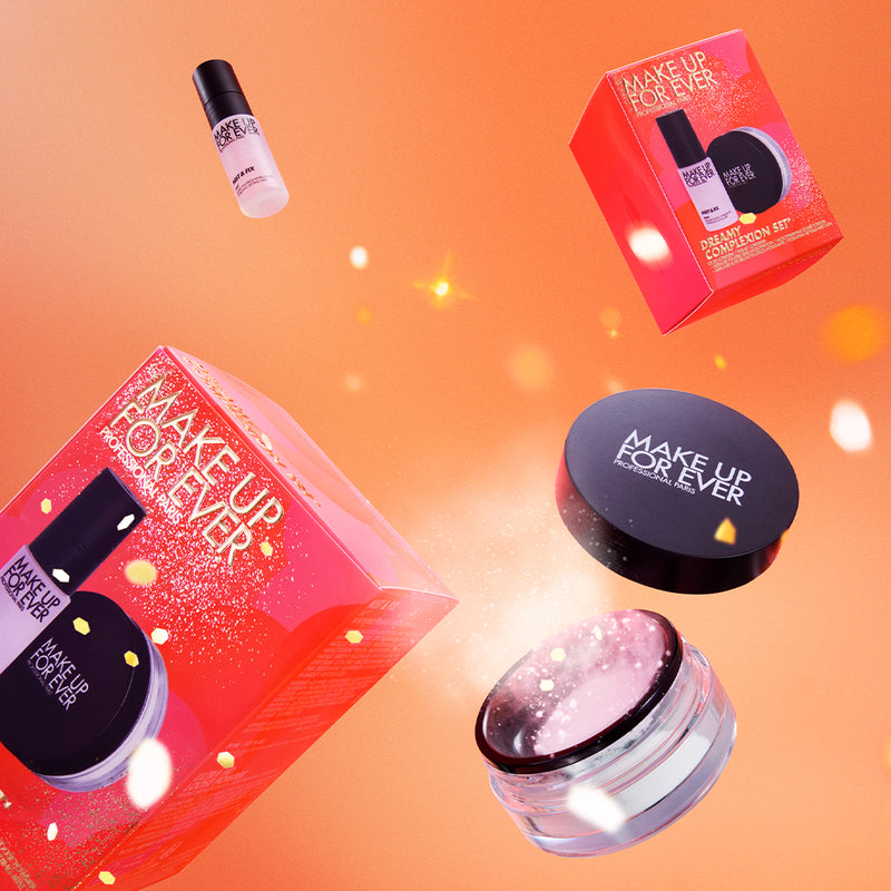 Make Up Forever Dreamy Complexion Set - סט פודרה שקופה בגודל מלא וספריי מקבע מוקטן מייקאפ פוראבר