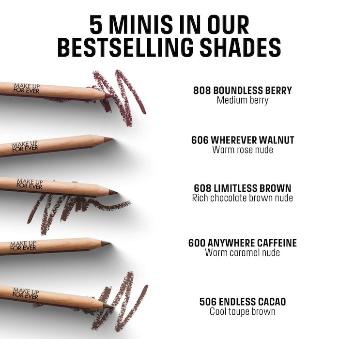 Make Up For Ever Mini Artist Color Lip Pencils Set - סט 5 תוחמי שפתיים מוקטנים של מייקאפ פוראבר