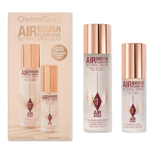 Charlotte Tilbury Airbrush Flawless Setting Spray Duo - מארז ספריי מקבע בגודל מלא ומוקטן שרלוט טילבורי - החנות שמוכרת את מוצרי ספורה בארץ