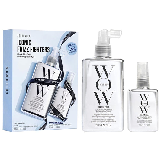 ColorWow Dream Coat Iconic Frizz Fighters Hair Duo Gift Set - מארז ספריי בגודל מלא + מוקטן קולור ואו