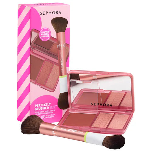 Sephora Collection Perfectly Blushed Makeup Blush and Brush Set - סט פלטת סומק ומברשת דו צדדית ספורה