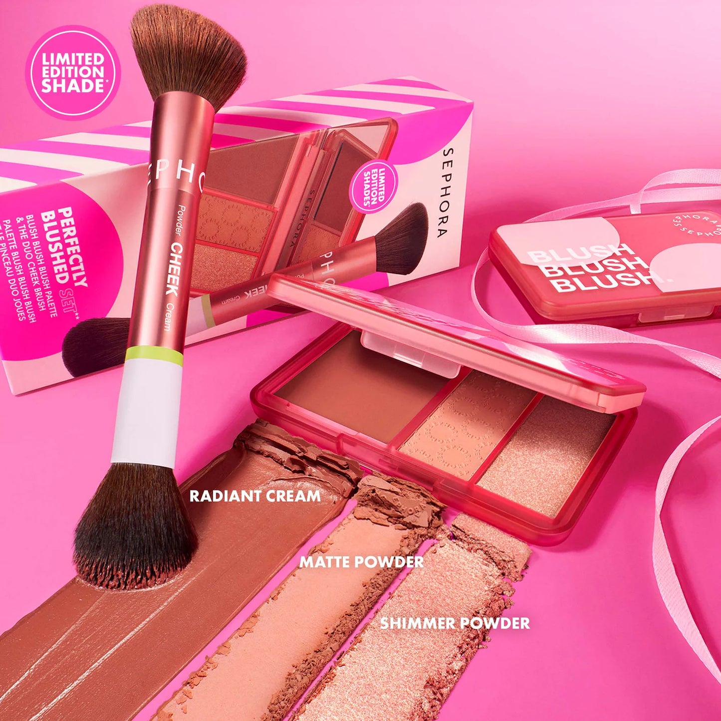 Sephora Collection Perfectly Blushed Makeup Blush and Brush Set - סט פלטת סומק ומברשת דו צדדית ספורה
